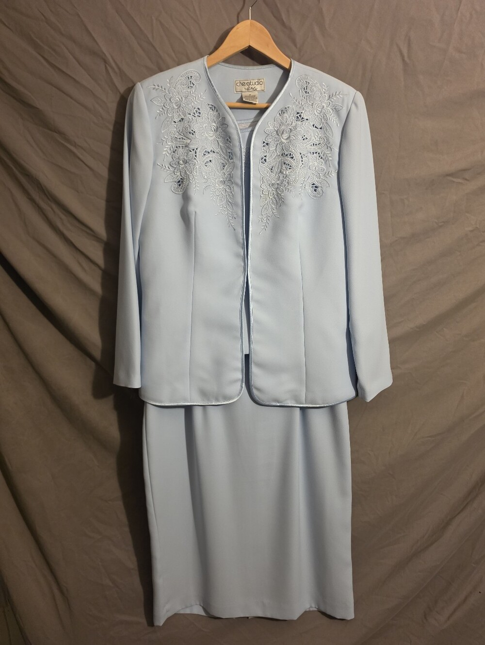 VTG Chestudio by Cathy Co Blue Floral Lined 3PC Skirt Suit Set Women’s 14